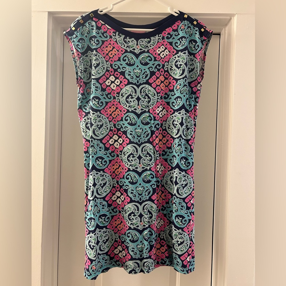 Lilly size Small paisley print and blue print dress with shoulder accents